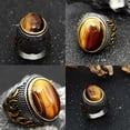 thumbnail image 1 of US 2Pc Mens Stainless Steel Gold Plated Oval Tiger Eye Stone Ring Size 7 8 9-11, 1 of 12