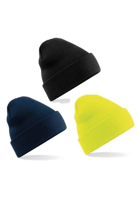 US 3 Pack Warm Beanie Skull Winter Cuff Hats Ribbed Solid Plain Knit Ski Cap