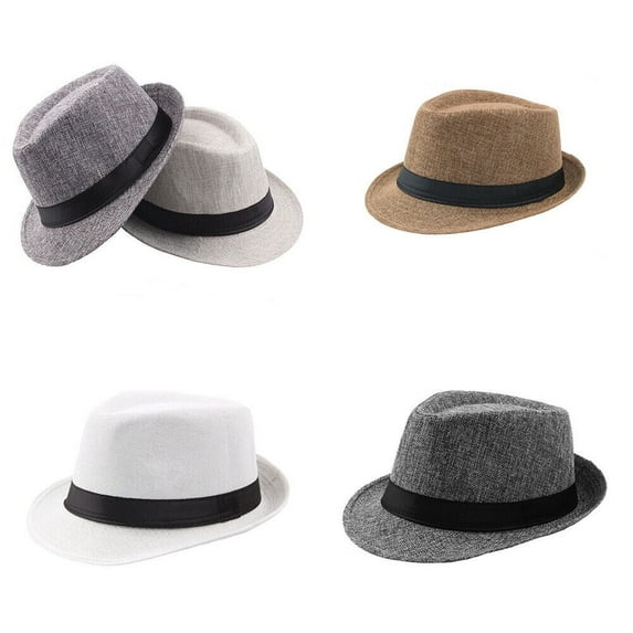 US 3 Pc Straw Fedora Hat Short Brim Fedora Classic Summer Beach Sun Panama Cap