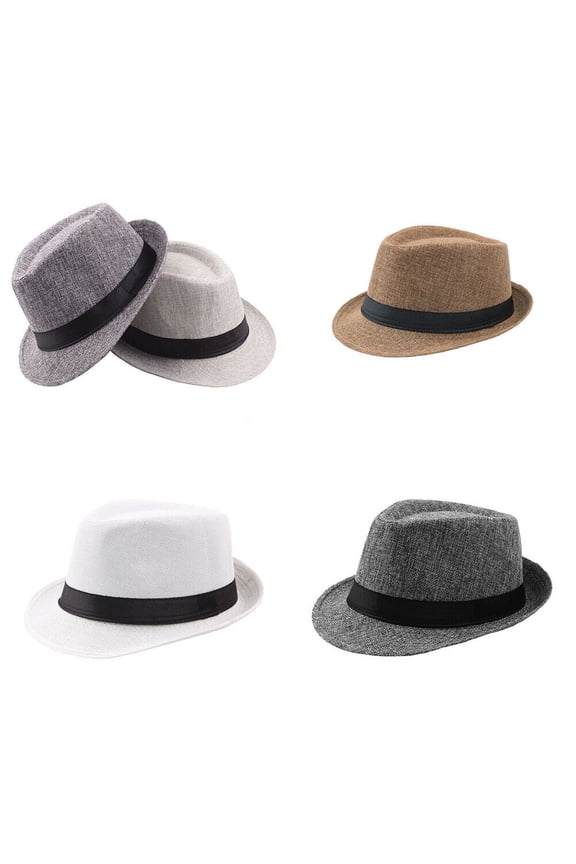 US 3 Pc Straw Fedora Hat Short Brim Fedora Classic Summer Beach Sun Panama Cap