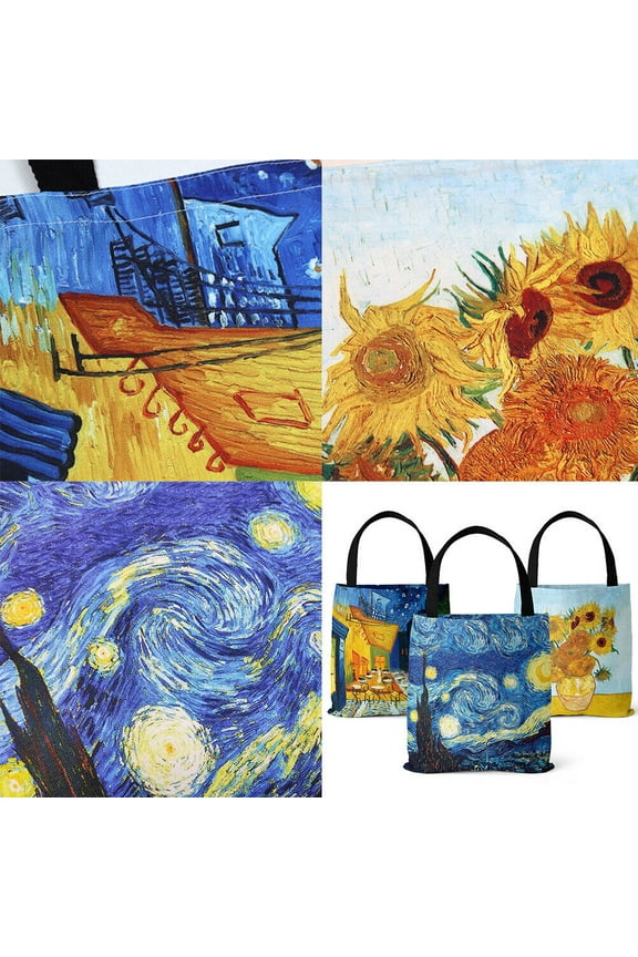 3-6 Pc Van Gogh Large Cotton Shoulder Tote Bag Canvas Shopping Casual Handbag