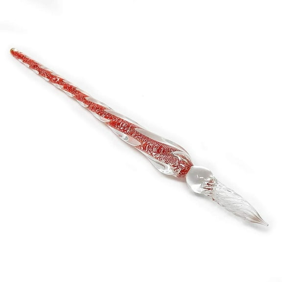 Magik 3D Pattern Vintage Glass Signature Pen Nib Elegant Crystal Dip Sign Pen with Box Gift Holiday Business Present (Silver Foil, Red)