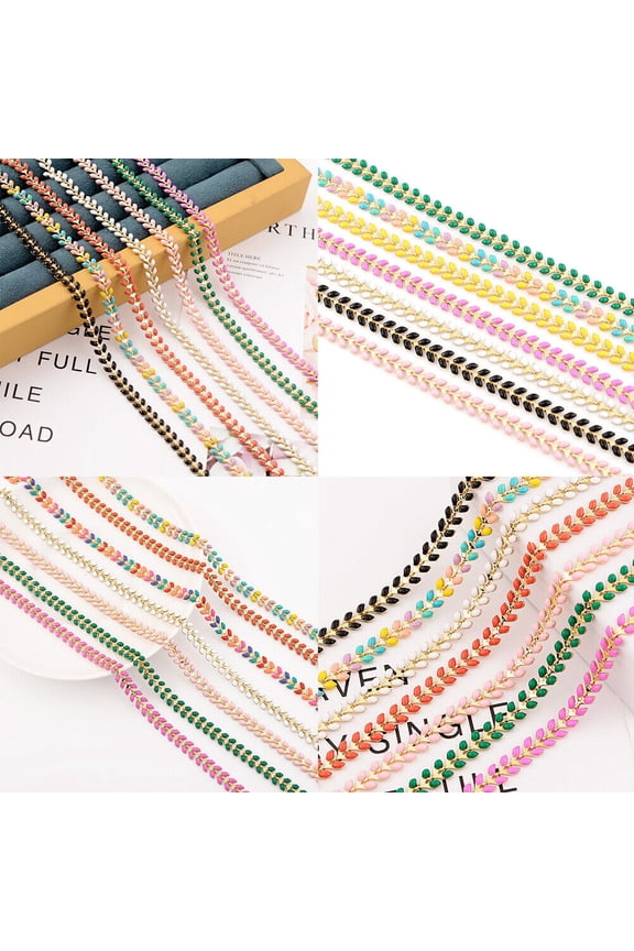 US 3Ft Enameled Chevron Chain Fishbone Feather Link Colored Gold Silver Gunmetal