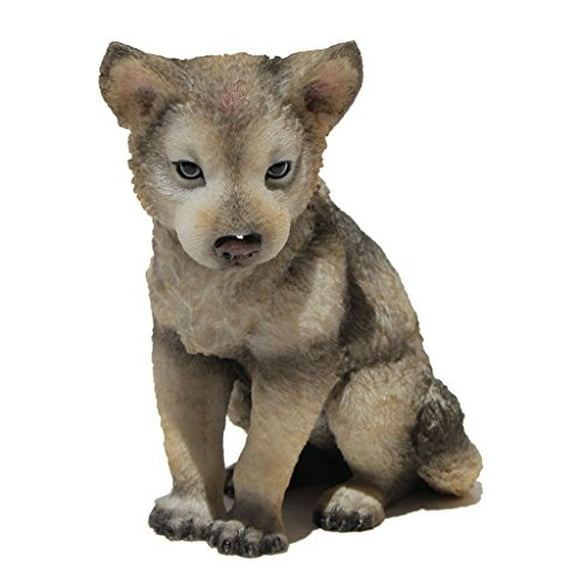 US 4.5 Inch Wolf Cub Sitting Decorative Statue Figurine, Gray and Cream