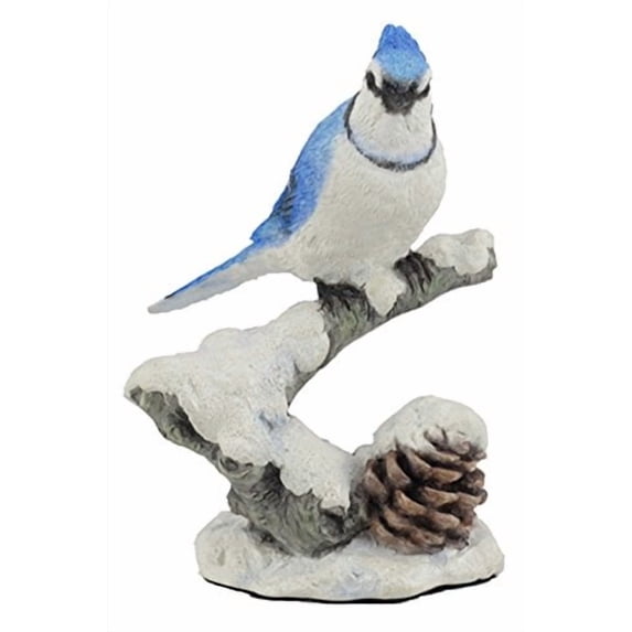 US 4.75" Blue Jay Bird on Snowy Branch Decorative Figurine, Multicolor