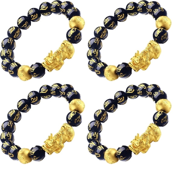 US 4 Pack Pi Xiu Obsidian Bracelet Dragon Bead Attract Wealth&Good Luck Bangle