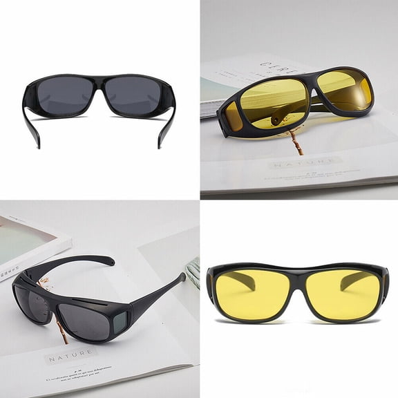 US 4-8Pc HD Night Vision Glasses Men Women Driving Sports Wraparound Fit Over