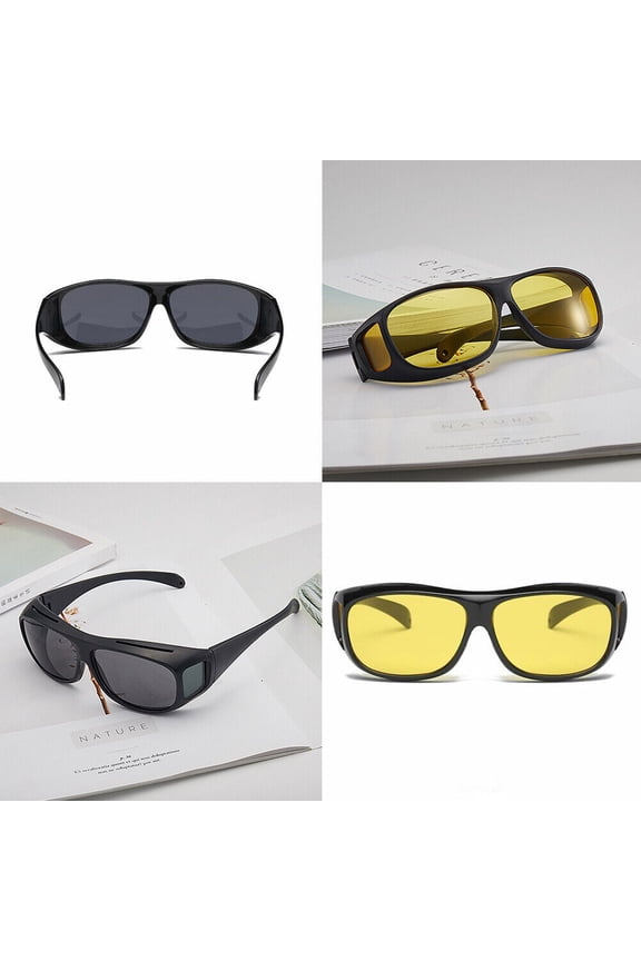 4-8Pc HD Night Vision Glasses Men Women Driving Sports Wraparound Fit Over