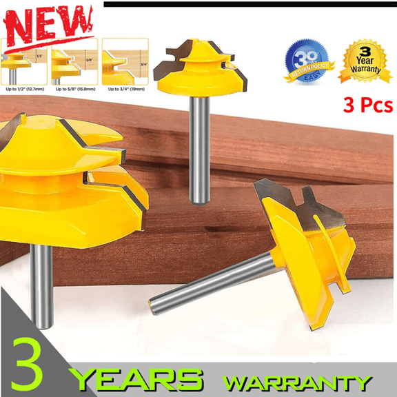 US! 45 Degree Lock Miter Router Bit Set,1/2",5/8",3/4" Cutting Height,1/4"Shank