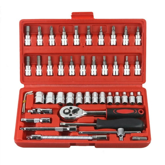 US 46 Pieces 1/4 " Drive Socket Ratchet Wrench Bit Bits Repair Tools Kit Auto