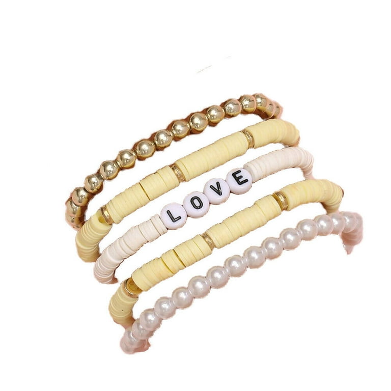 US 5-10 Pc Set Bohemian Colorful Clay Beaded Stackable Handmade