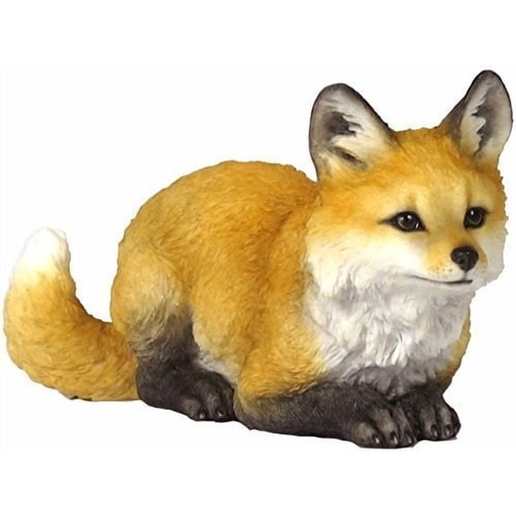 US Fox Pup Crouching Decorative Statue Figurine Poly Stone Orange and Tan 5.5 In