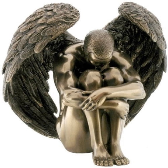 US 5.88 Inch Winged Nude Male Statue Sitting with Arms Holding Over Knees