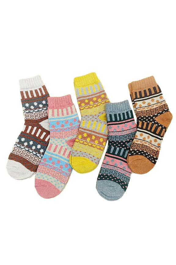 US 5 Pairs Wool Socks Womens Winter Warm Thick Knit Cabin Cozy Crew Socks 5-9