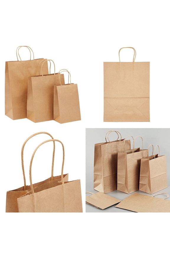 US 50 Pcs Brown Paper Shopping Kraft Retail Gift Merchandise Bags With Handles