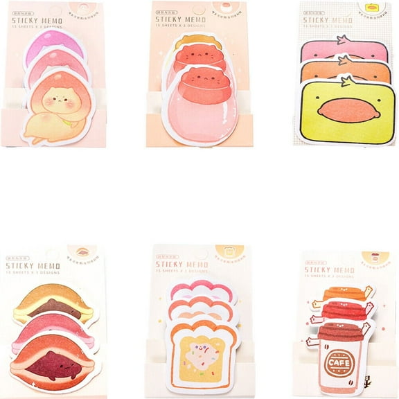 US 6 Pc (270-540 Pages Total) Sticky Notes Animals Shape Self-Stick Memo Pads