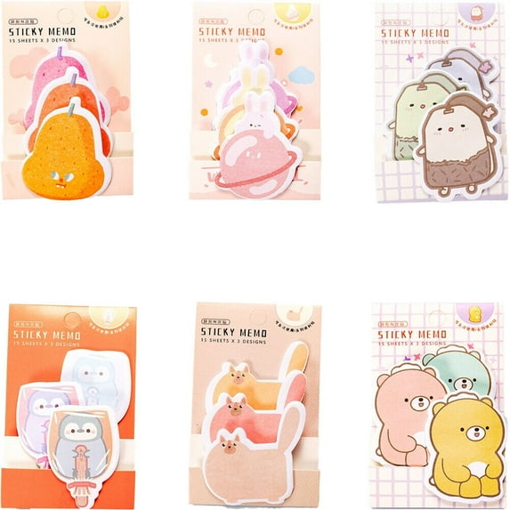 US 6 Pc (270-540 Pages Total) Sticky Notes Animals Shape Self-Stick Memo Pads