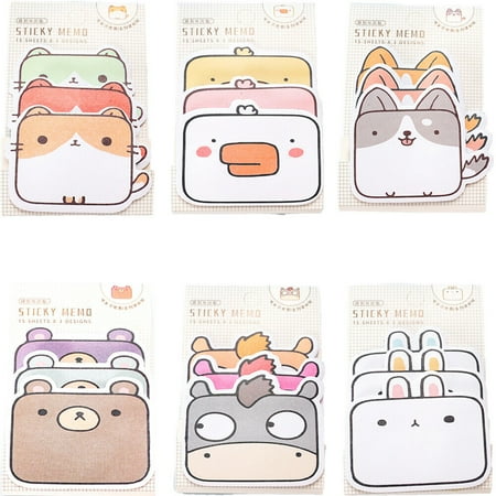 US 6-12 Pc (270-540 Pages Total) Sticky Notes Animals Shape Self-Stick Memo Pads