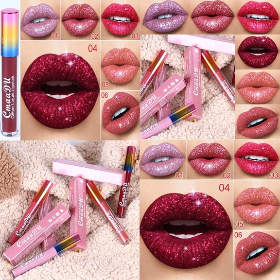 US 6 Pc Set 6 Color Glitter Liquid Lipstick Waterproof Long Lasting Lip Gloss