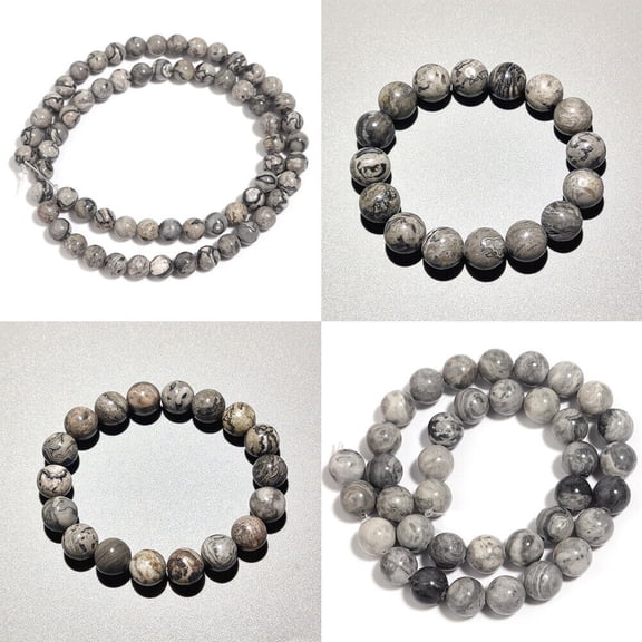 US 6/8/10mm Natural Stone Map Jasper Beads Round Spacer For Jewelry Making DIY