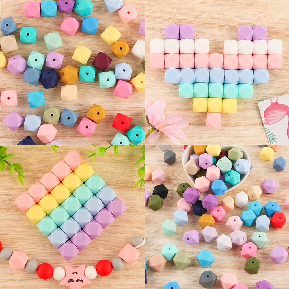 US 60-120 Pack 14mm Hexagon Silicone Beads Bulk Assorted Rubber Large Polygonal