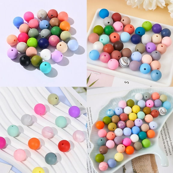 US 60-120Pc 15mm Bulk Assorted Rubber Large Round Silicone Loose Beads DIY Craft
