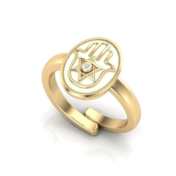 US-7 Star & Hamsa Design Brass Ring Cubic Zirconia Jewelry for Party Wear