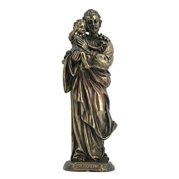 US 8.25 Inch Saint Joseph Holding Baby Jesus Cold Cast Bronze Figurine