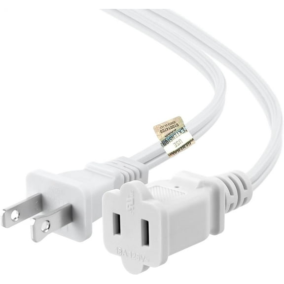 US AC Power Extension Cable Cord 2-Prong Polarized Plug Male to Female Extension Cord 16AWG 13A/125V for NEMA 1-15P to NEMA 1-15R (12 ft, White)