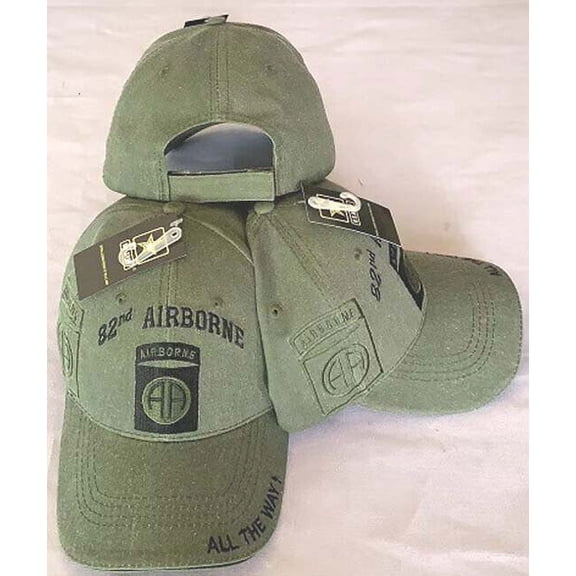 US ARMY 82ND ABN AIRBORNE DIVISION DISTRESSED VINTAGE BASEBALL CAP HAT OLIVE