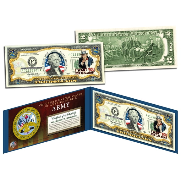 US ARMY WWII Vintage Genuine Legal Tender Colorized U.S. $2 Bill