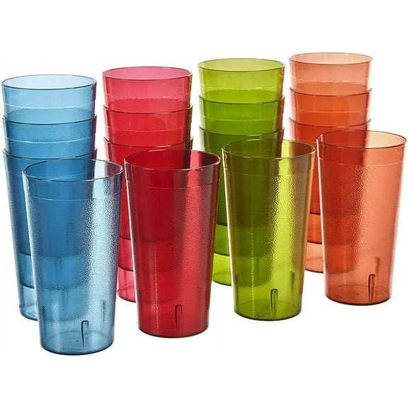 US Acrylic Cafe Plastic Reusable Tumblers (Set of 16)  Water Cups Assorted Colors | Restaurant Style Drinking Glasses Value Set, Stackable, BPA-free, Made in the USA | Top-rack Dishwasher Safe