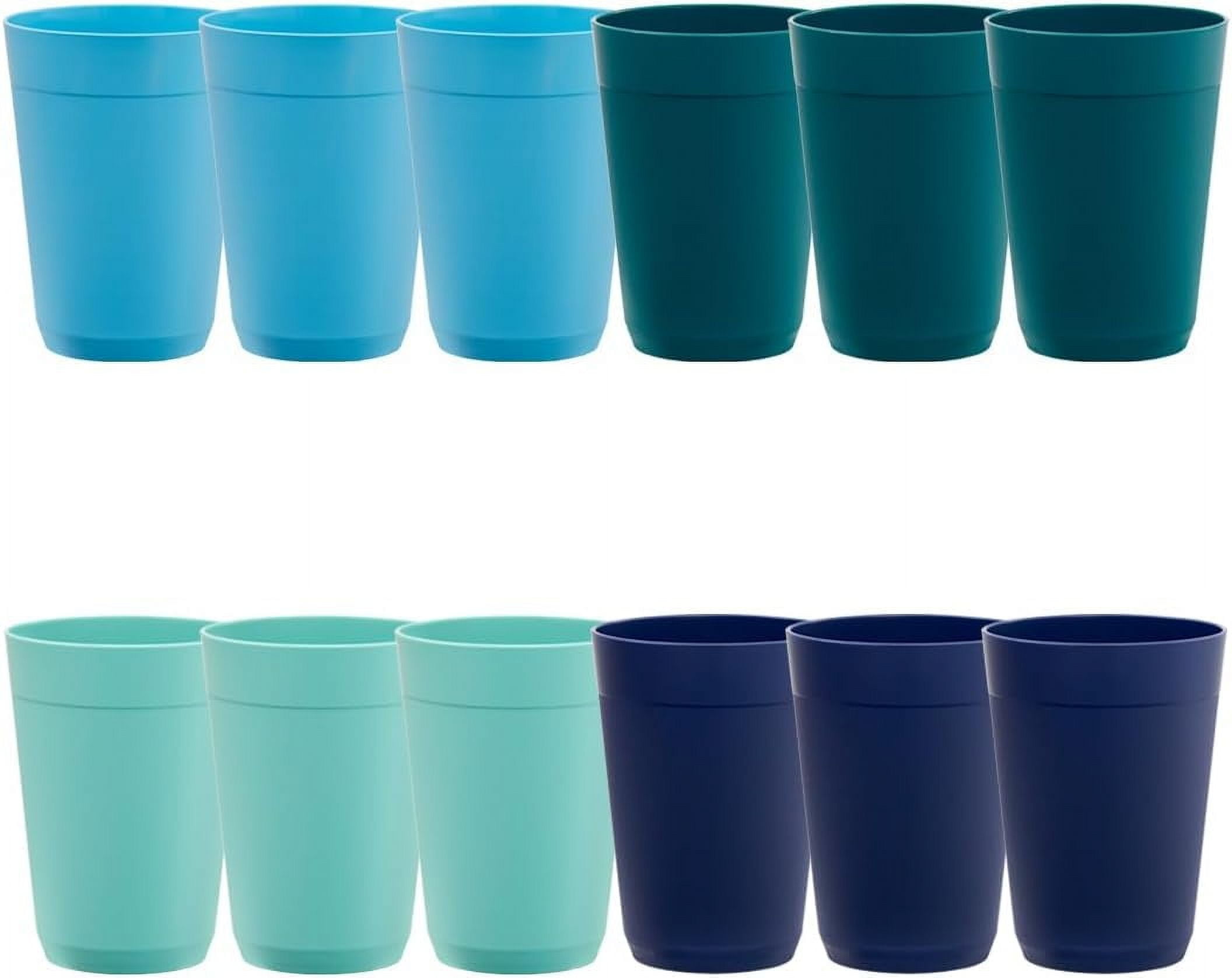 Youngever 18 Pack Unbreakable Plastic Tumblers - 20 Oz Cups In 9 Coastal Colors, Dishwasher Safe
