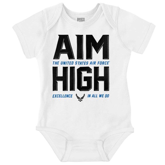 US Air Force Aim High USAF Logo Romper Boys or Girls Infant Baby Brisco Brands 12M