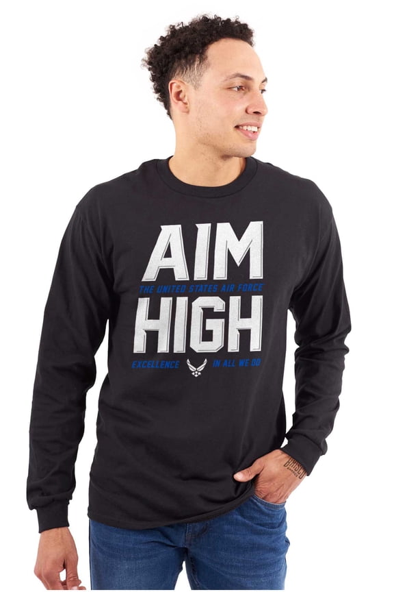 Aim High USAF Logo Unisex Plus Size Long Sleeve Tee Shirt Brisco Brands 3X