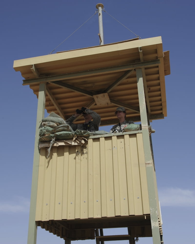 US Air Force Airmen provide security overwatch at Al Asad Air Base Iraq Canvas Art - Stocktrek Images (26 x 32)