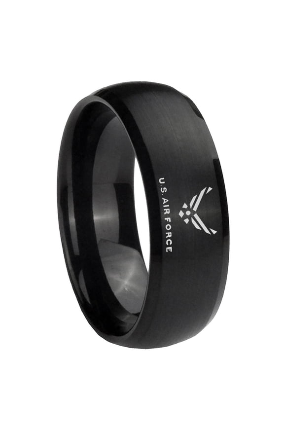 US Air Force Dome Brush Black Polish Edge Tungsten Ring 10MM