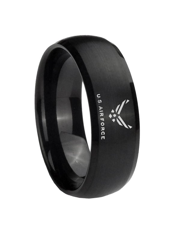 US Air Force Dome Brush Black Polish Edge Tungsten Ring 10MM