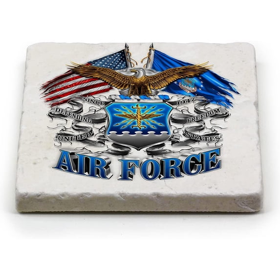 US Air Force Double Flag Air Force Eagle Set of 4 Natural Stone Coasters