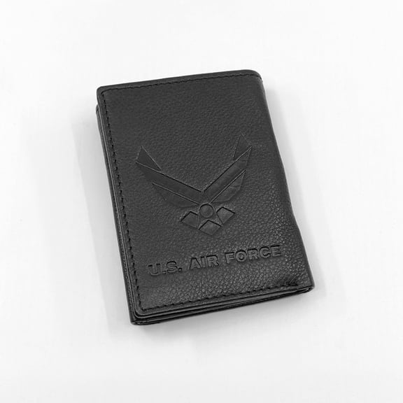 US Air Force Embossed Logo RFID Genuine Leather TRIFOLD Wallet (Black)