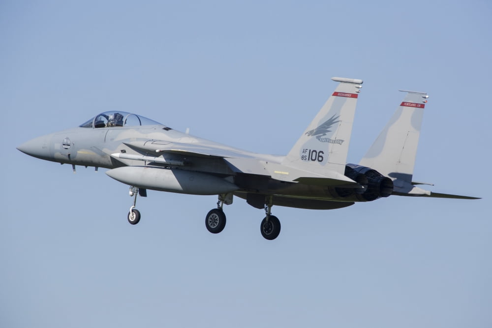 US Air Force F-15C during NATO exercise Frisian Flag 2015 Canvas Art - Timm ZiegenthalerStocktrek Images (17 x 12)
