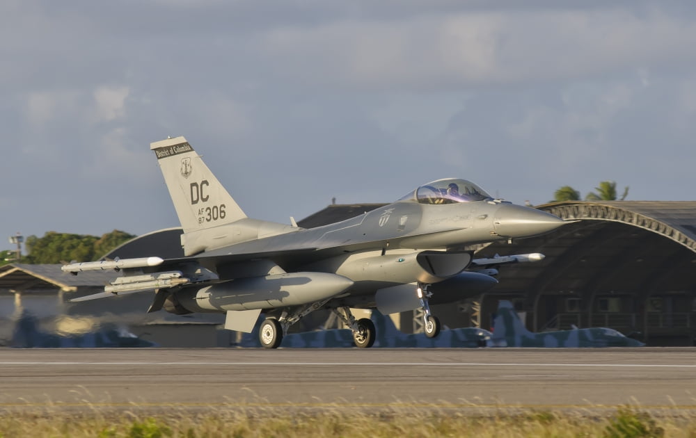 US Air Force F-16 Fighting Falcon at Natal Air Force Base Brazil Canvas Art - Giovanni CollaStocktrek Images (18 x 11)