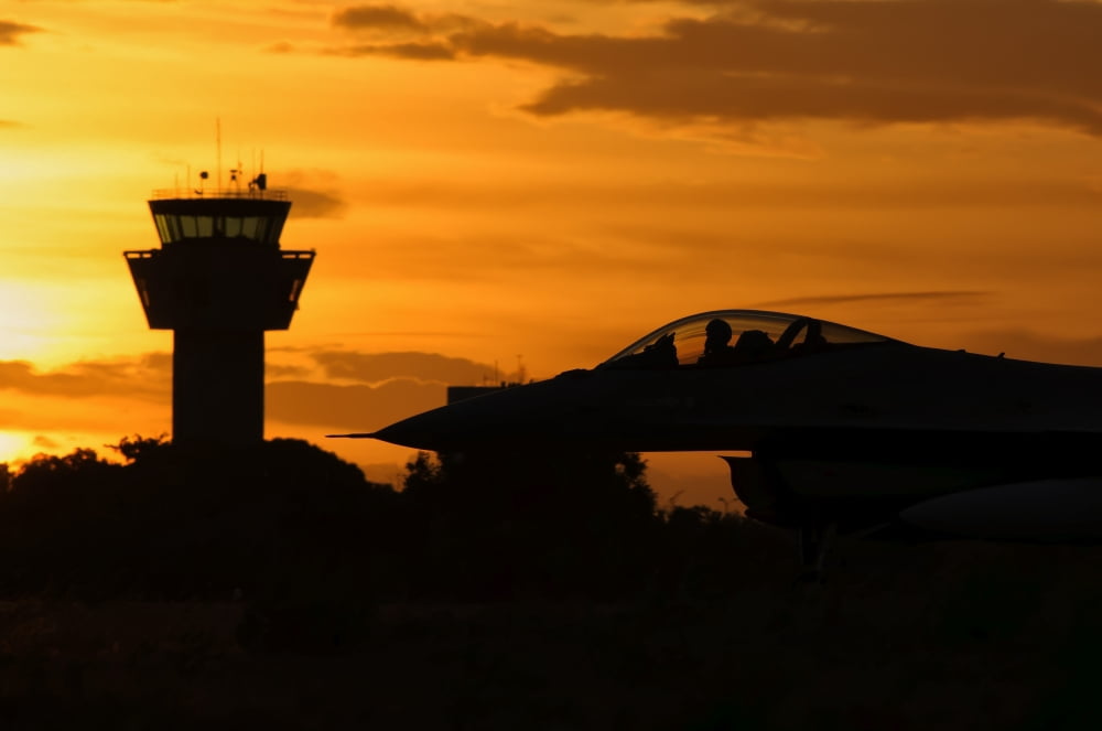 US Air Force F-16 Fighting Falcon at sunset Canvas Art - Giovanni CollaStocktrek Images (17 x 12)