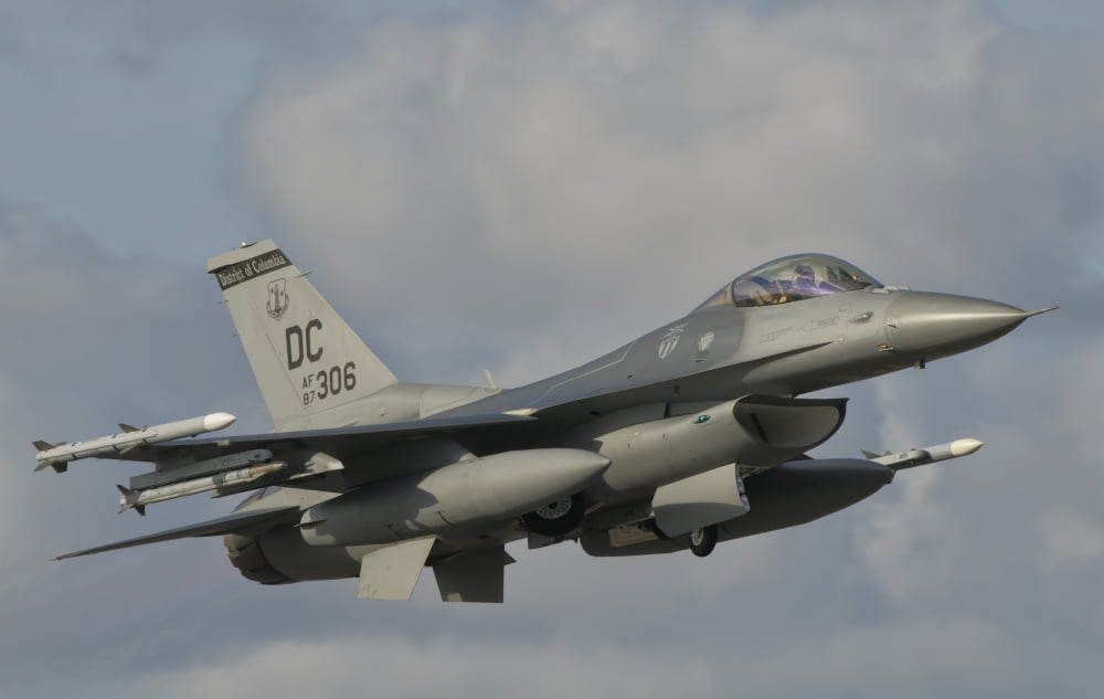 US Air Force F-16 Fighting Falcon flying over Brazil Canvas Art - Giovanni CollaStocktrek Images (18 x 11)