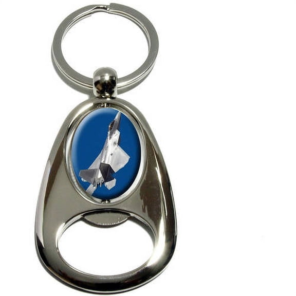 US Air Force F-22 Raptor Jet Fighter, Chrome Plated Metal Spinning Oval Design Bottle Opener Keychain Key Ring
