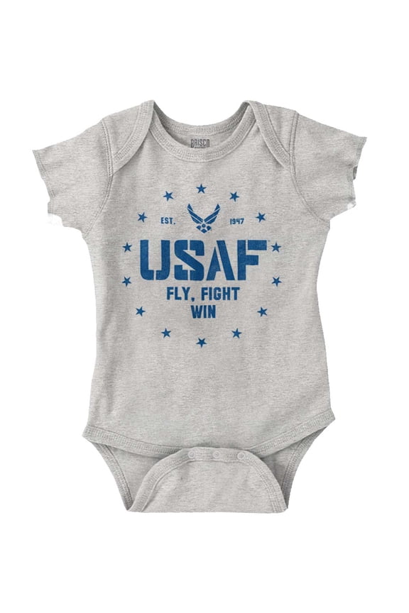 US Air Force Fly Fight Win Logo Romper Boys or Girls Infant Baby Brisco Brands 12M