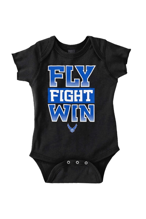 US Air Force Fly Fight Win Slogan Romper Boys or Girls Infant Baby Brisco Brands 24M