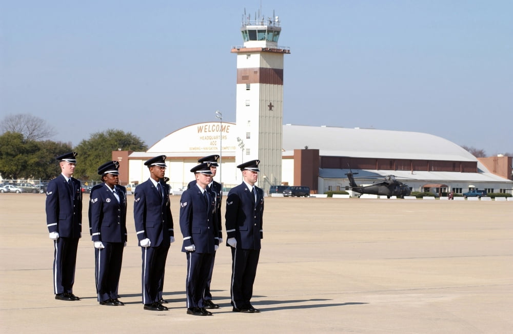 US Air Force Honor Guards stand in place on the flight line Canvas Art - Stocktrek Images (34 x 22)