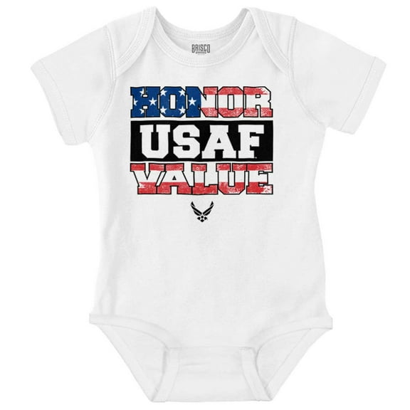 US Air Force Honor Value USA Flag Romper Boys or Girls Infant Baby Brisco Brands NB