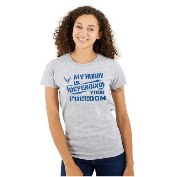 US Air Force Hubby Defending Freedom Women's T Shirt Ladies Tee Brisco Brands S